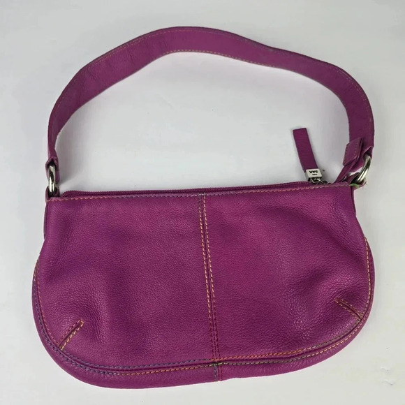 The SAK Hot Pink Leather Shoulder Bag Heart Shoulder Strap Multi Color Stitching - Picture 2 of 12
